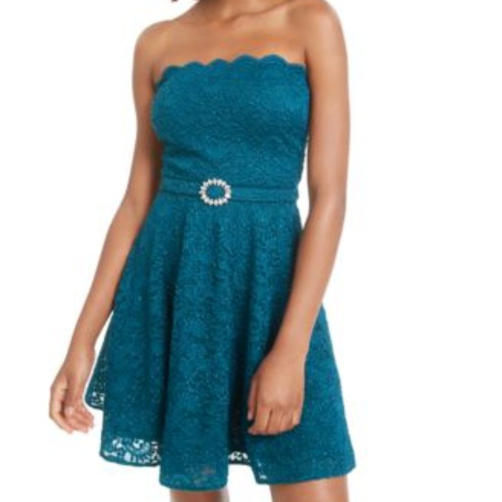CITY STUDIO Teal Belted Sleeveless Strapless